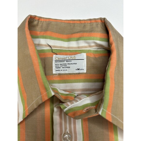 Vintage Men’s Career Club Striped Button Down Shirt Size Medium 15-15.5 Collar - Picture 2 of 5
